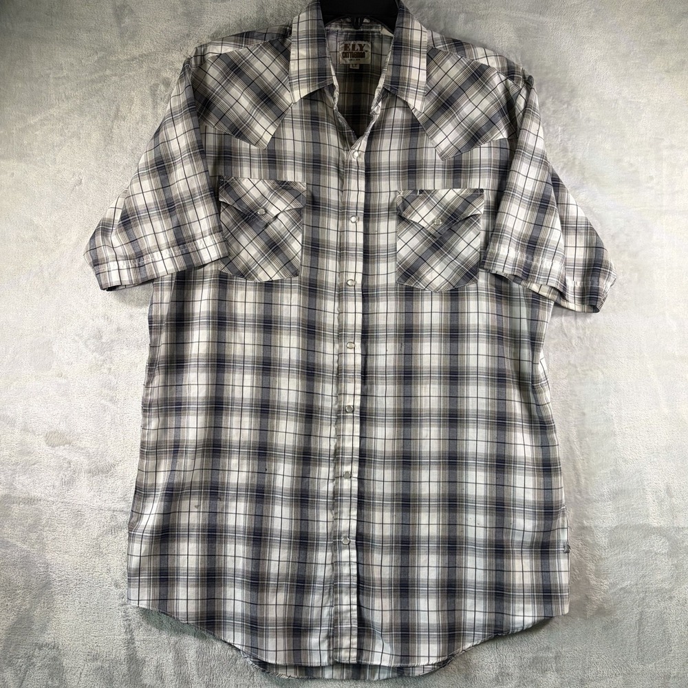 Ely Cattleman Western Pearl Snap Plaid Shirt Short Sleeve Mens LT Tall